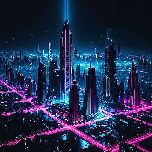 Futuristic Neon Cityscape from Orbit