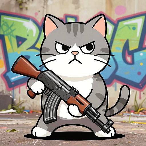Playful Fierce Cat with AK47
