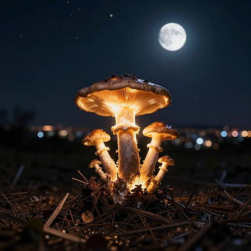 Glowing Mushrooms Under Full Moon