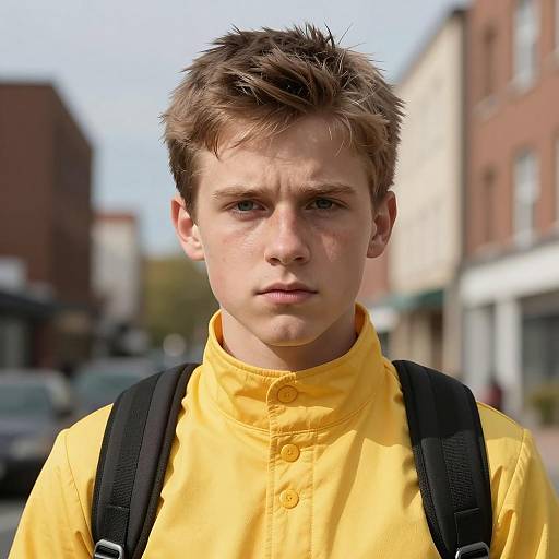 Young Man in Yellow Jacket Outdoors