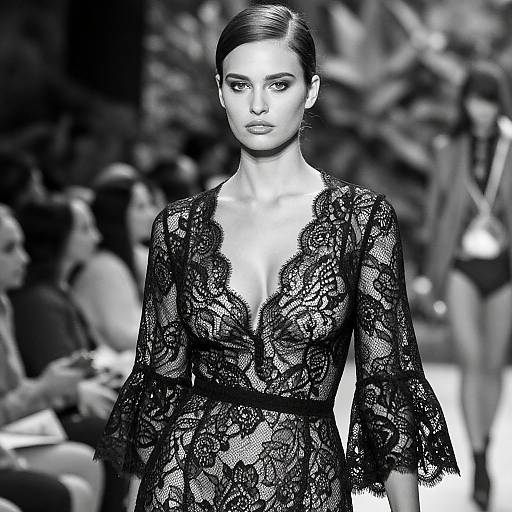 Chic Hourglass Woman in Lace Dress