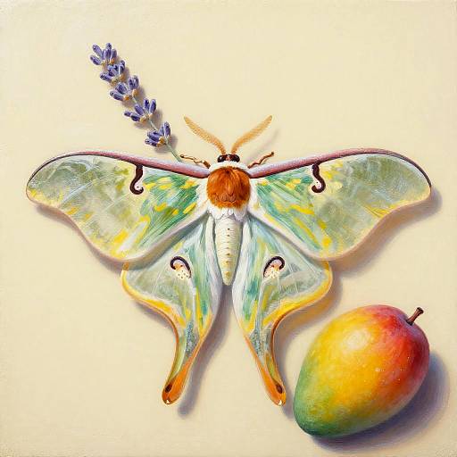 Luna Moth with Lavender and Mango Painting