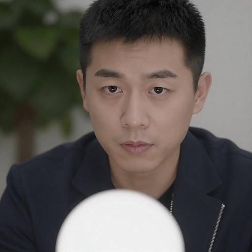 Intense Asian Man Close-Up with Blurry Light