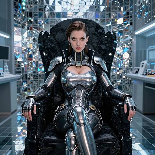 Cyberpunk Mirror Queen on Throne
