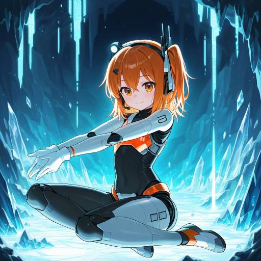 Vibrant Android Girl in Crystal Cave