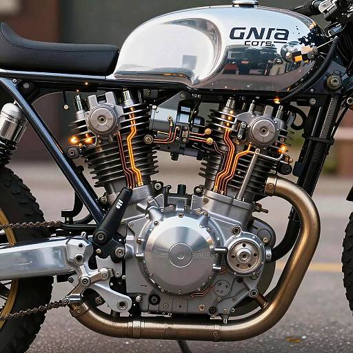 Futuristic Cafe Racer Engine Close-Up