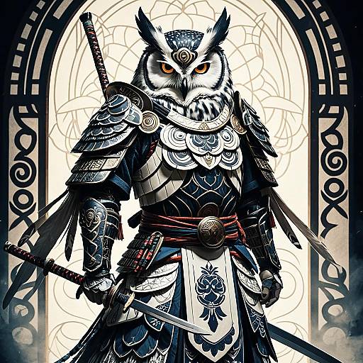 Anime Owl Shaman in Samurai Armor Portrait