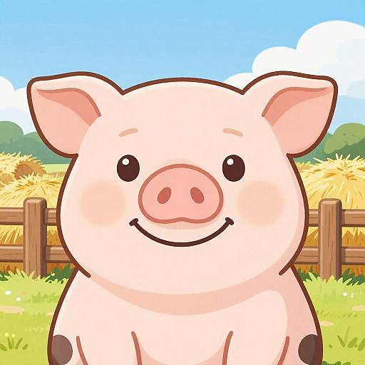 Cute Cartoon Pig Front View Illustration
