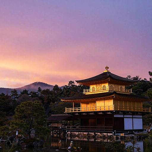 Vibrant Sunset Over Japanese Temple