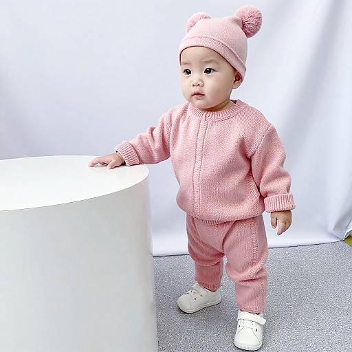 Adorable Baby in Pink Knit Outfit
