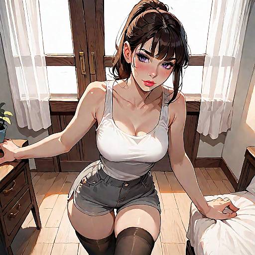 Romantic Cartoon Girl in Gray Outfit