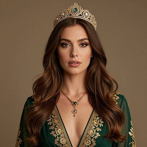 Regal Woman in Green Dress