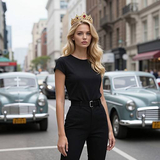Elegant Blonde Queen in Urban Vintage