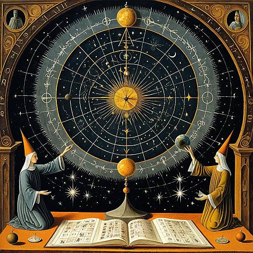 Mystical Alchemists with Cosmic Zodiac Map