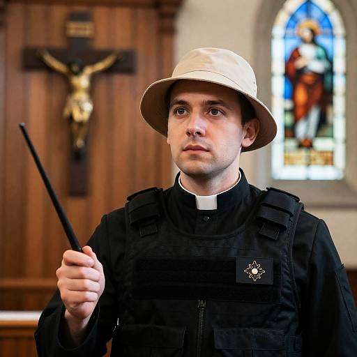 Caucasian Priest in Tactical Vest