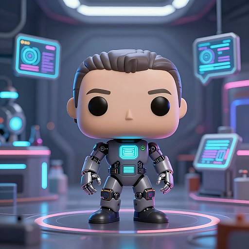 Futuristic AI Funko Pop in Lab