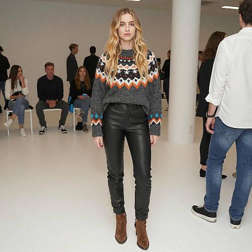 Young Woman in Colorful Knit Sweater