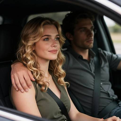 Couple in Car with Serious Expressions