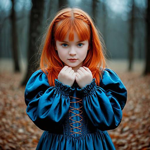 Red-haired Girl in Blue Puffy Sleeve Dress