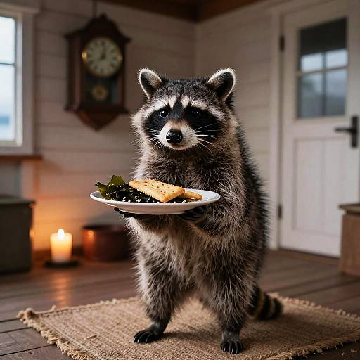 Candlelit Seaside Raccoon Scene