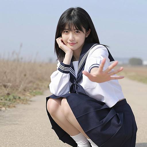 Asian Woman in Japanese School Uniform