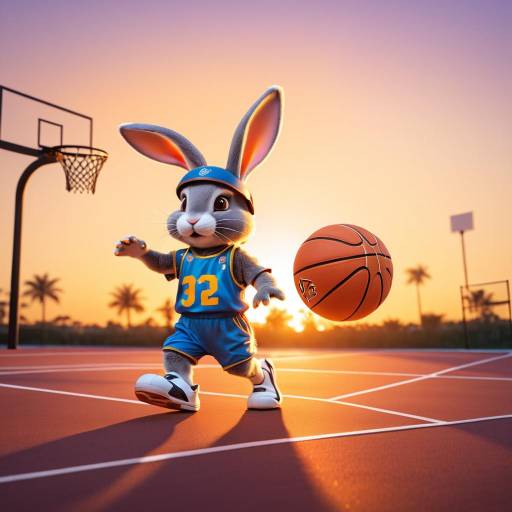 Rabbit Playing Basketball at Sunset