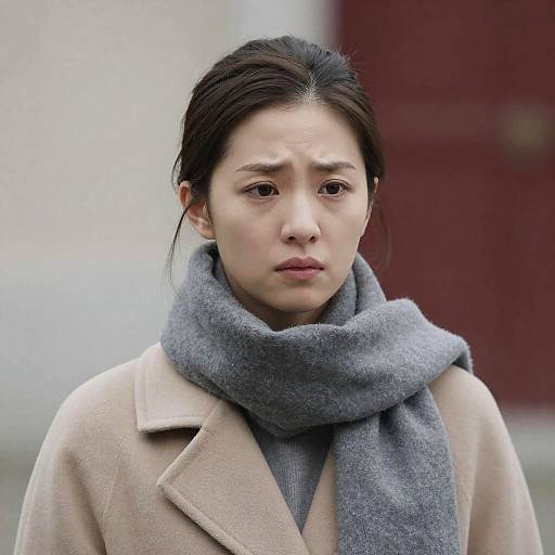 Young Woman in Beige Coat and Scarf