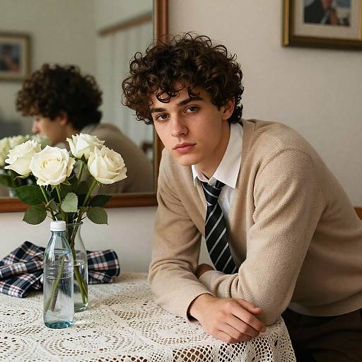 Serious Young Man in Cozy Setting