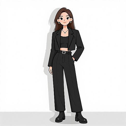 Modern Minimalist Woman in Black Outfit