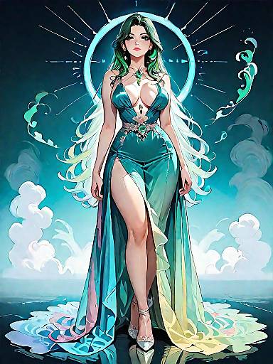 Elegant Dark Fantasy Woman in Emerald Green Gown