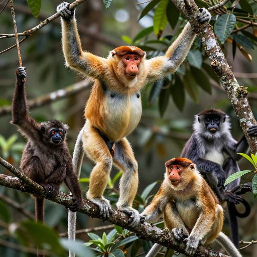Tropical Rainforest Canopy with Hidden Primates