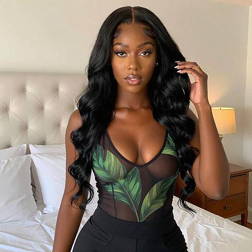 Portrait of Stylish Woman in Bedroom