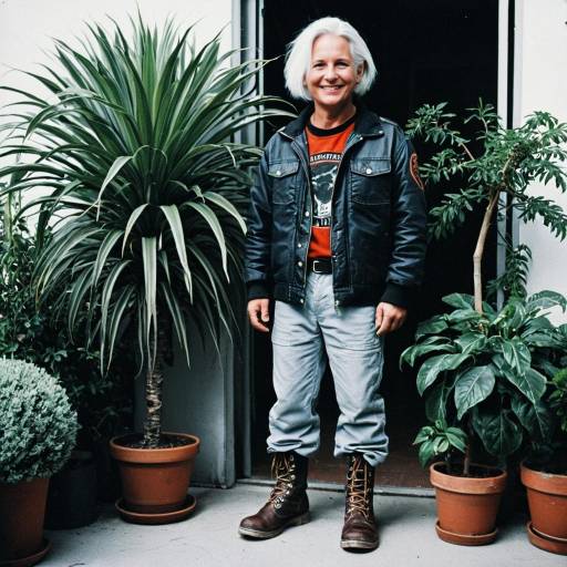 Smiling Older Man in Leather Jacket with White Hair