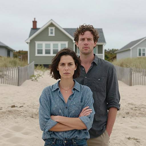 Serious Couple on a Sandy Beach
