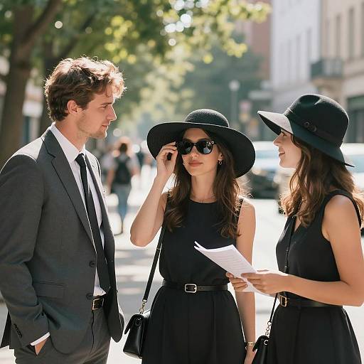 Urban Trio in Sunlit Outdoor Scene