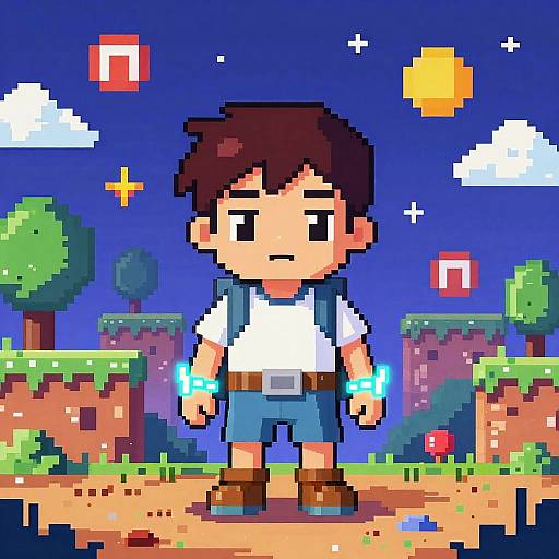 8-Bit Alien Explorer in Vibrant Landscape