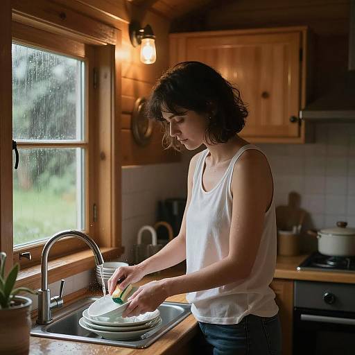 Intimate Kitchen Scene with a Woman