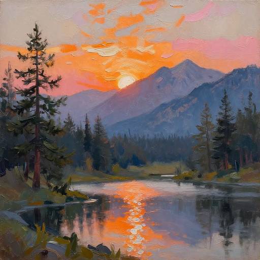 Sunrise Mountain Landscape Oil Painting