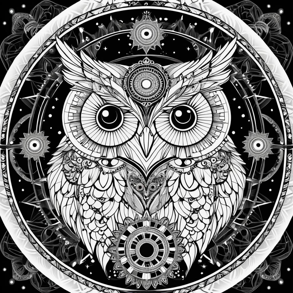 Steampunk Mandala Owls for Adult Coloring