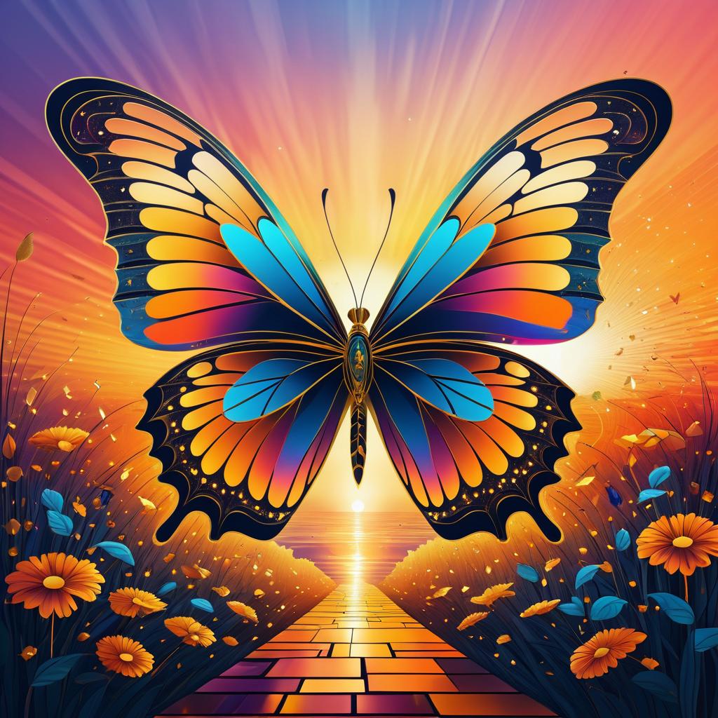 Surreal Butterfly in Vibrant Sunset