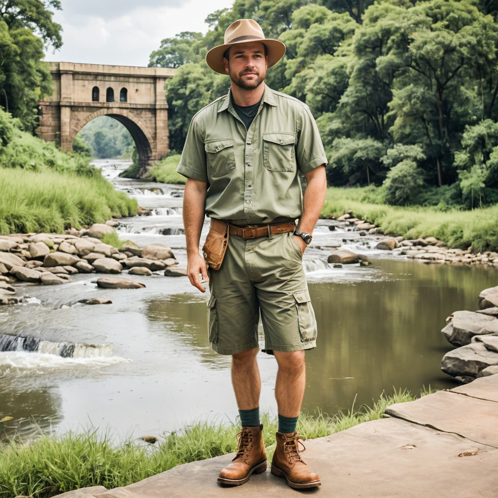 Adventurous Stocky Man in Safari Outfit