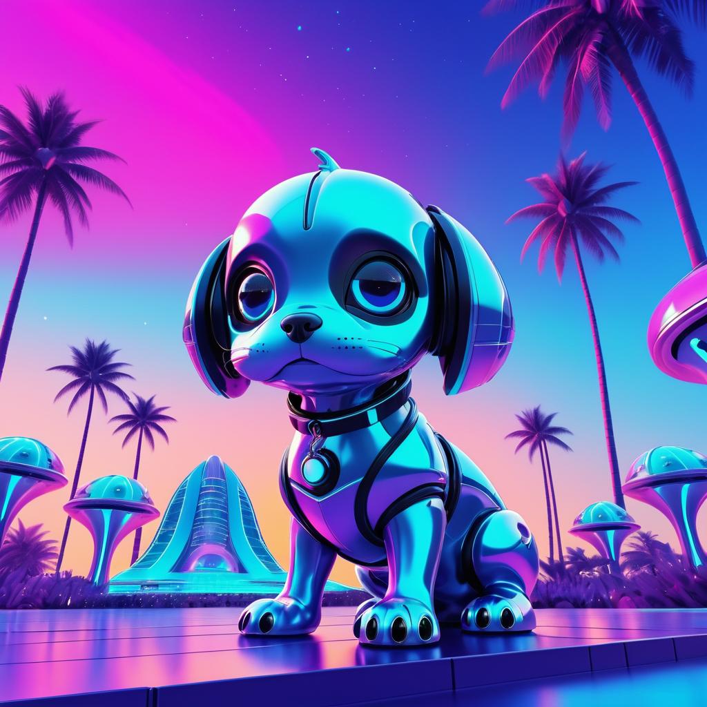 Adorable Alien Puppy in a Futuristic Landscape