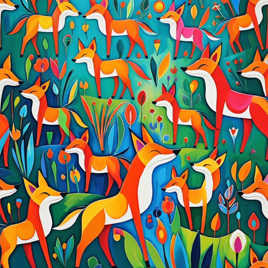 Whimsical Picasso-Style Fox Garden