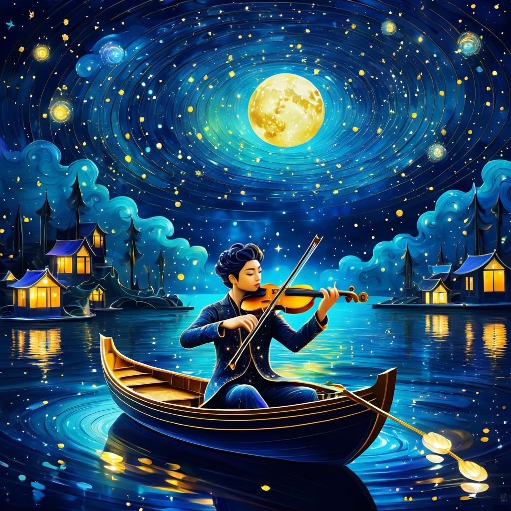 Cosmic Violinist in a Whimsical Ocean