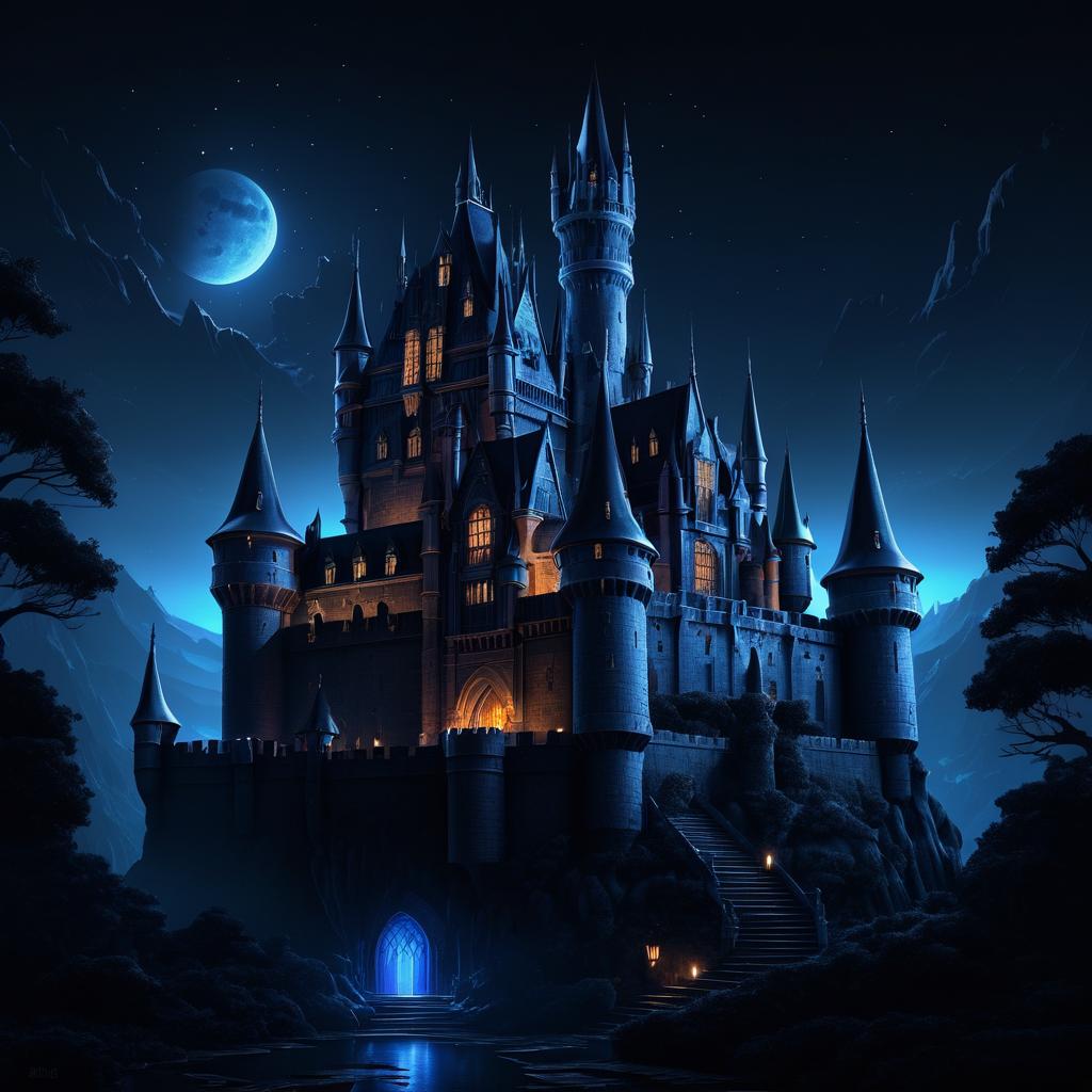 Enchanting Dark Fantasy Castle at Night