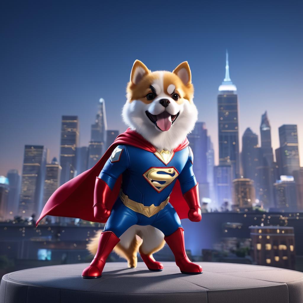 Superhero Dog in Majestic City Skyline