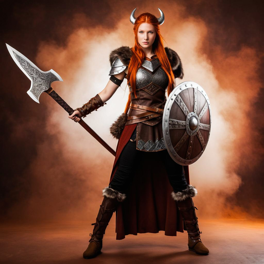 Fierce Shieldmaiden in Viking Battle Gear