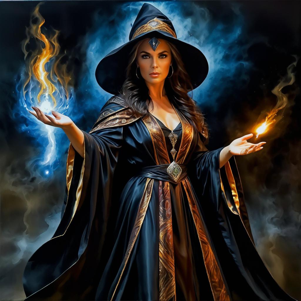 Mysterious Sorceress in Dramatic Spellcasting