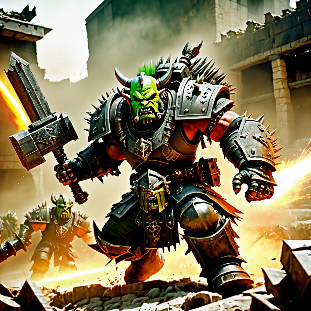 Ork Warlord Charging Into Battle Scene