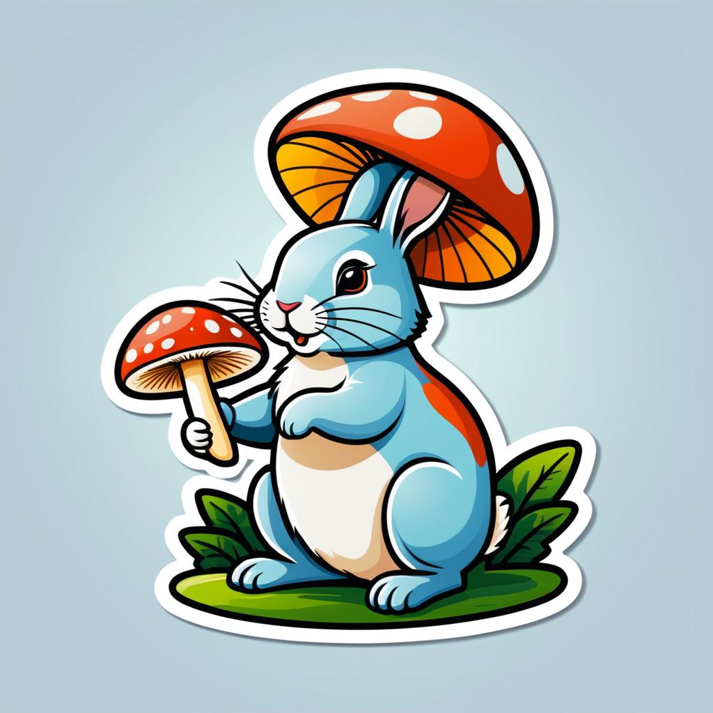 Colorful Rabbit with Mushroom Sticker Design